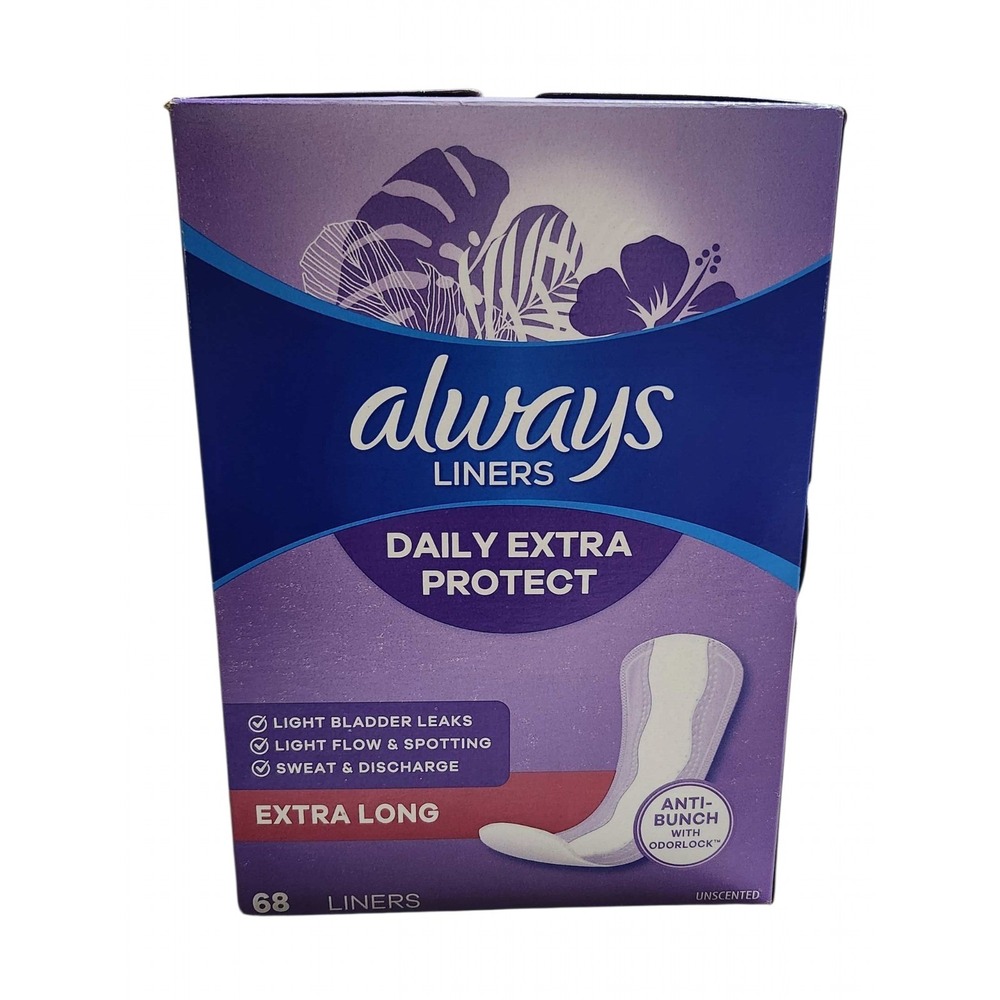 Always Daily Extra Protect Liners Extra Long Unscented Pantiliners 68 Count Box